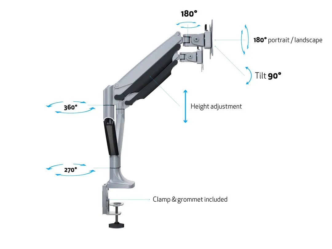 Multibrackets M Deskmount Spring Dual - monitor arm, silver, 15&quot;-27&quot;, 2x9Kg