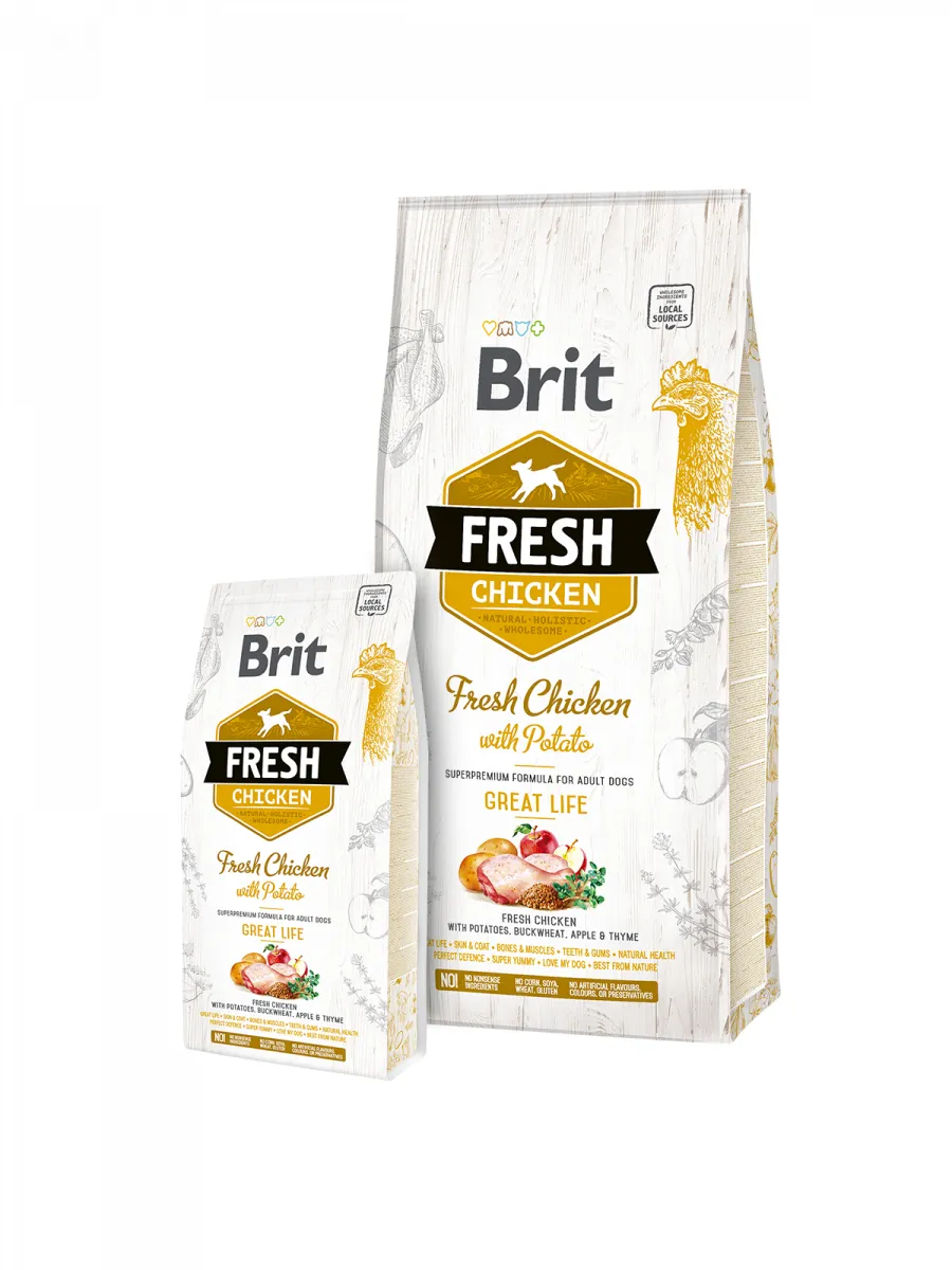 Brit Fresh Chicken with Potato Adult Great Life, Dry food for dogs, Gluten Free, 12kg