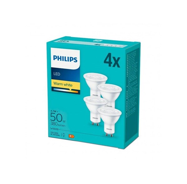 Philips LED PAR16 GU10 4.7W (50W) 380lm 2700K Warm White 4-pack