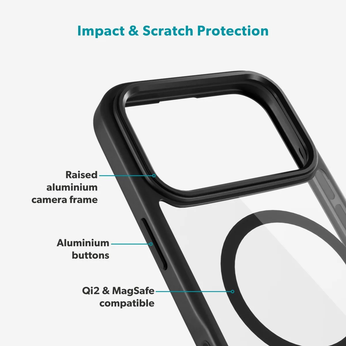 Epico Hero Pro Mag+ Case iPhone 17 Pro Qi2  &amp;  MagSafe Compatible, Transparent with black