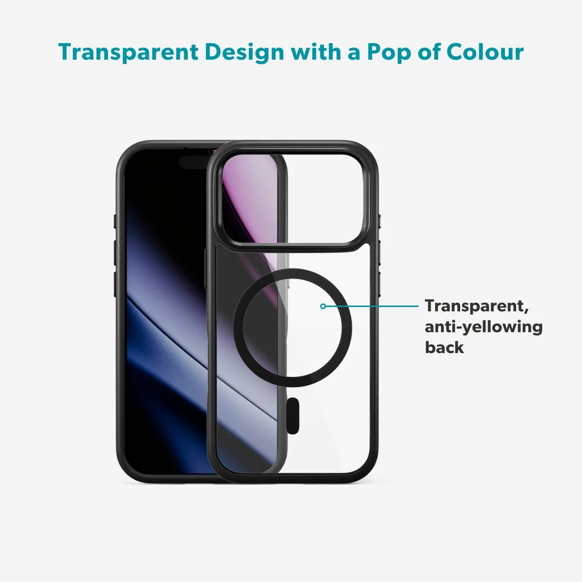 Epico Hero Pro Mag+ Case iPhone 17 Pro Qi2  &amp;  MagSafe Compatible, Transparent with black