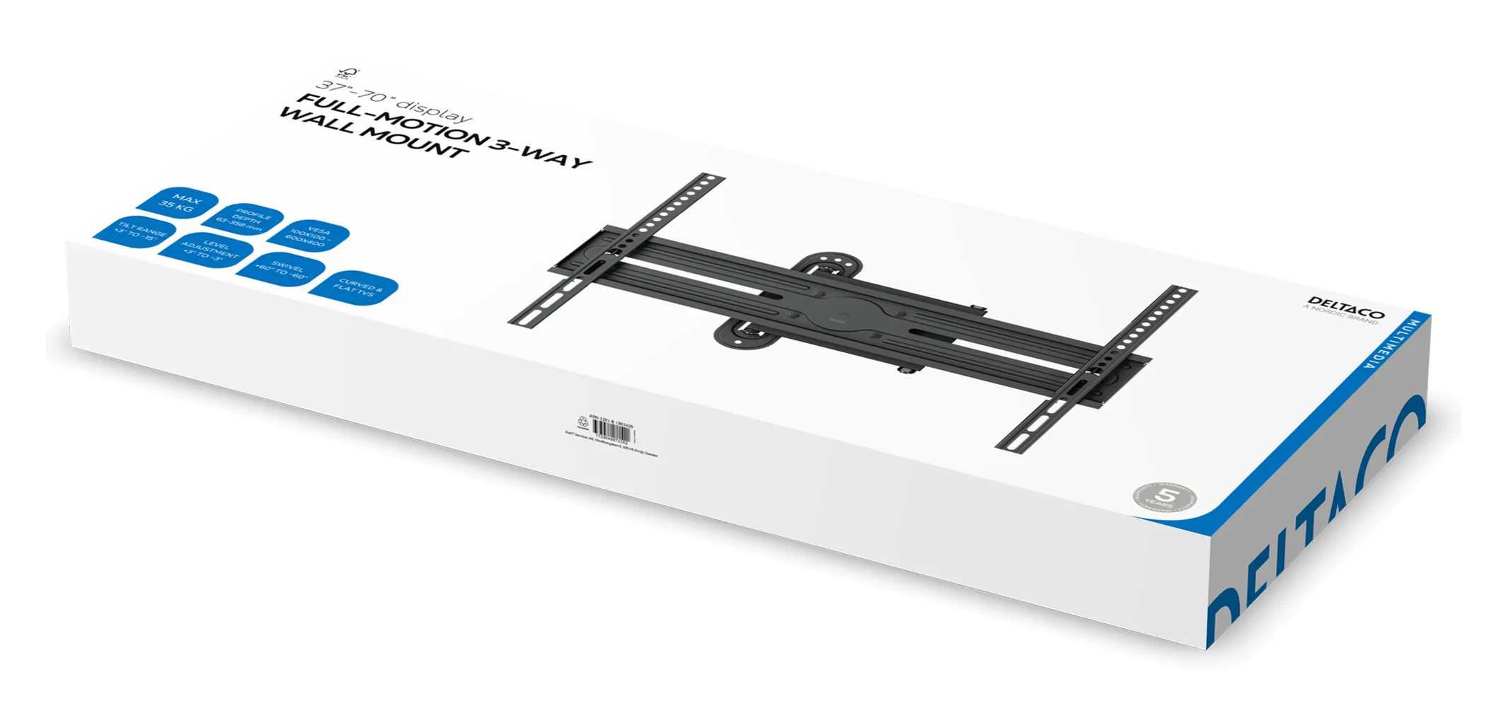 DELTACO ARM-1201-B K&auml;&auml;ntyv&auml; TV-sein&auml;teline, 37&ndash;70", 35 kg, VESA 100x100&ndash;600x400, Musta