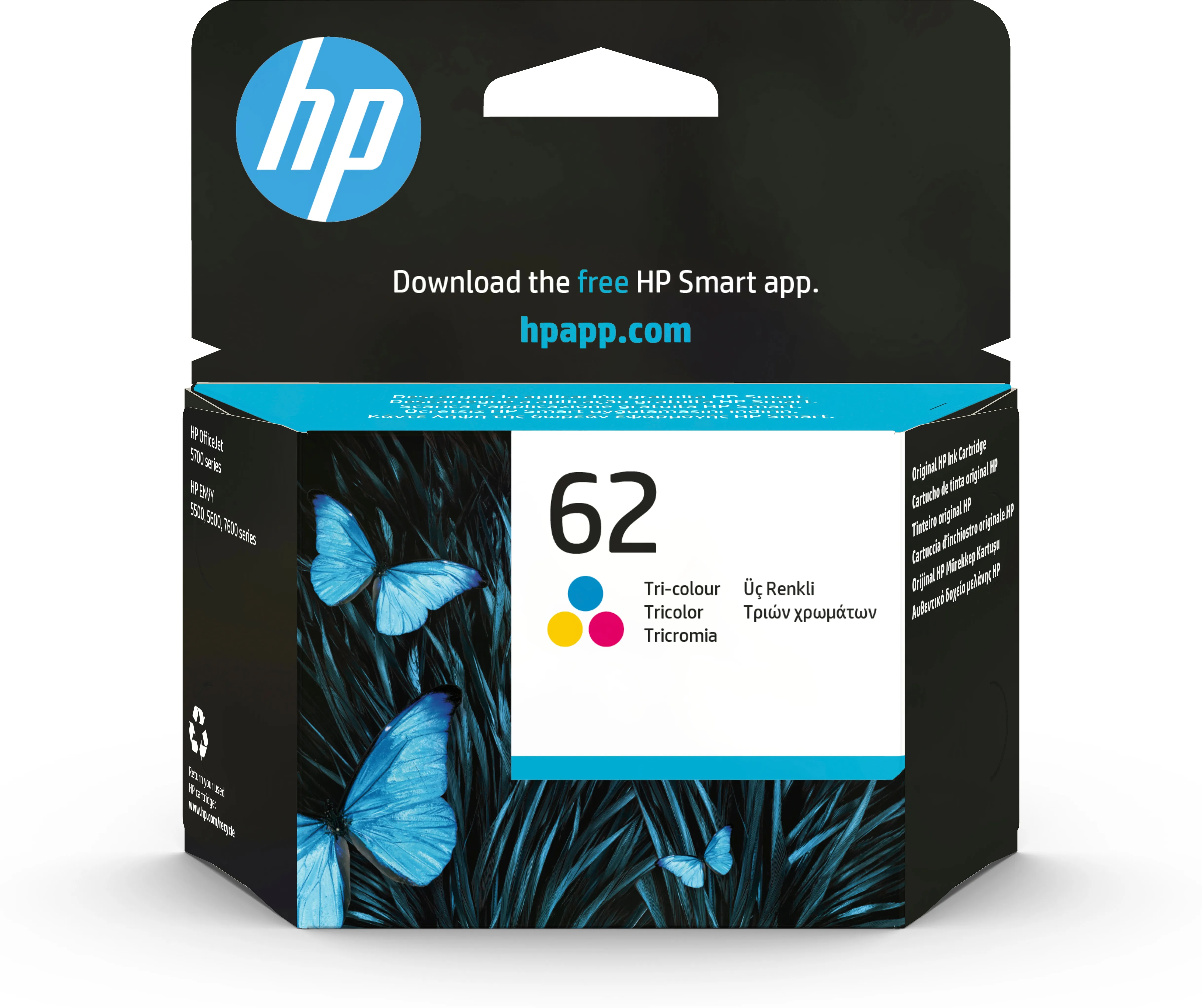 HP 62 - Kolmiv&auml;rinen - alkuper&auml;inen - mustepatruuna malleihin Envy 55XX, 56XX, 76XX, Officejet 250, 252, 57XX, 8040