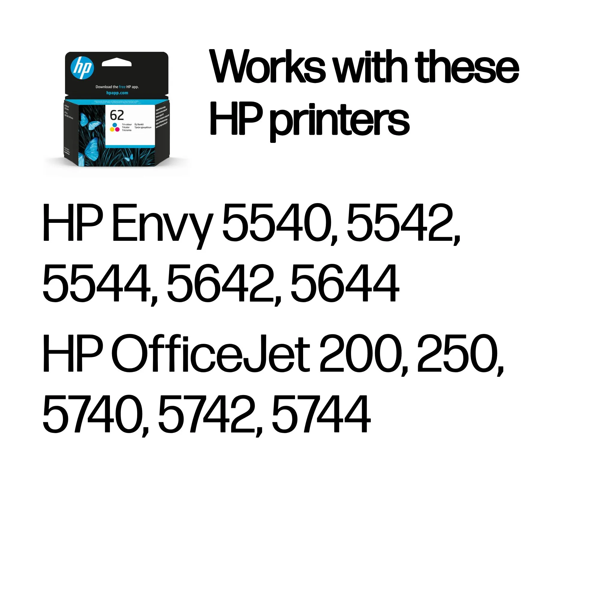 HP 62 ink cartridge, 4.5 ml, Tri-color