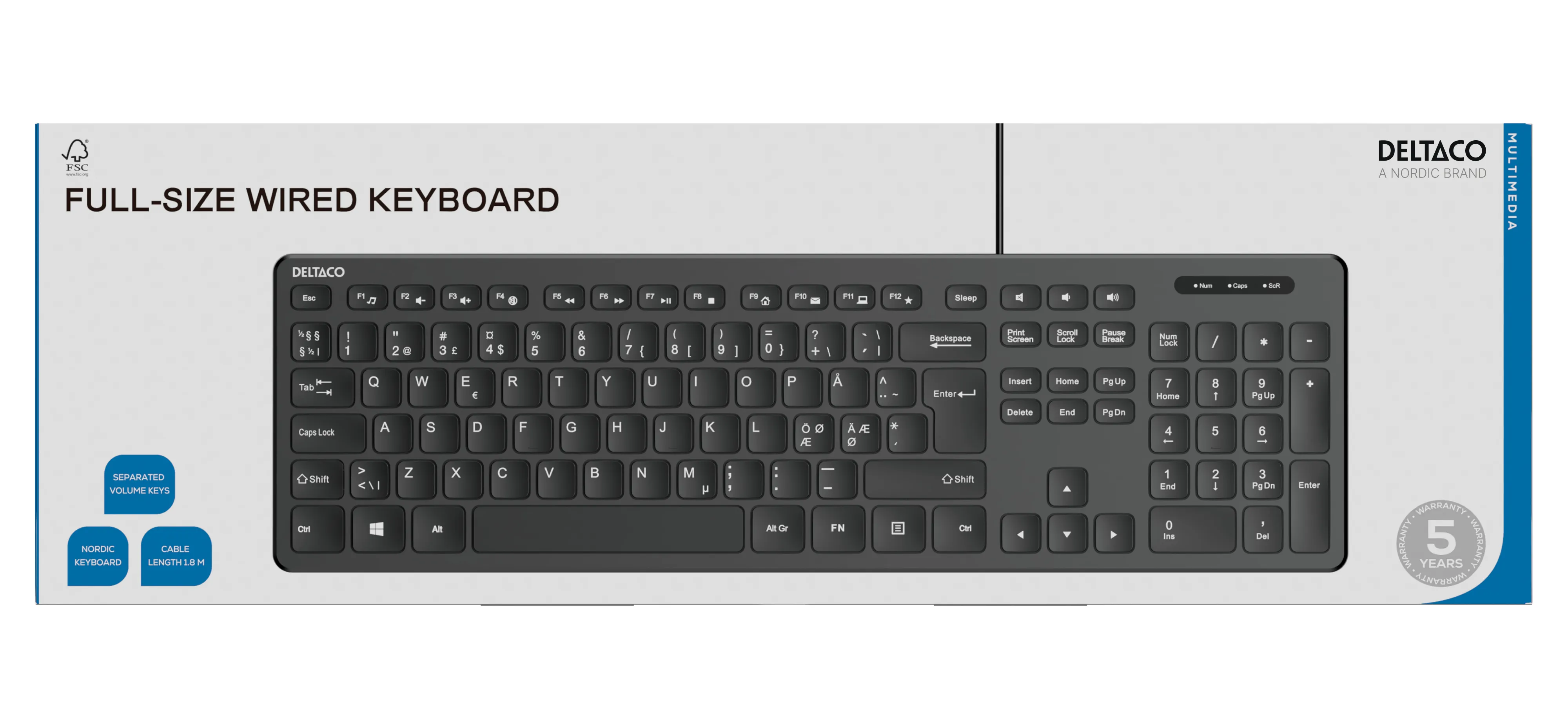 Deltaco TB-626-1S Keyboard, Membrane