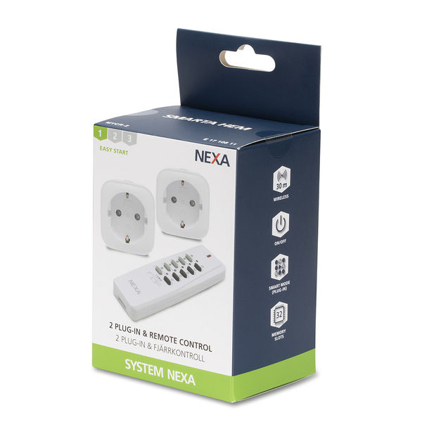 Nexa set 2x Plug-in mottagare &amp; Fj&auml;rrkontroll, p&aring;/av MYCR-2