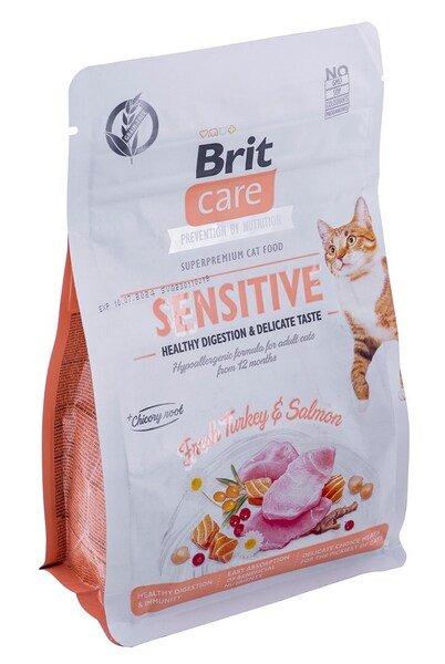 Brit Care Cat Grain-Free Sensitive Turkey &amp; Salmon, Torrfoder f&ouml;r katt, Adult, 400 g