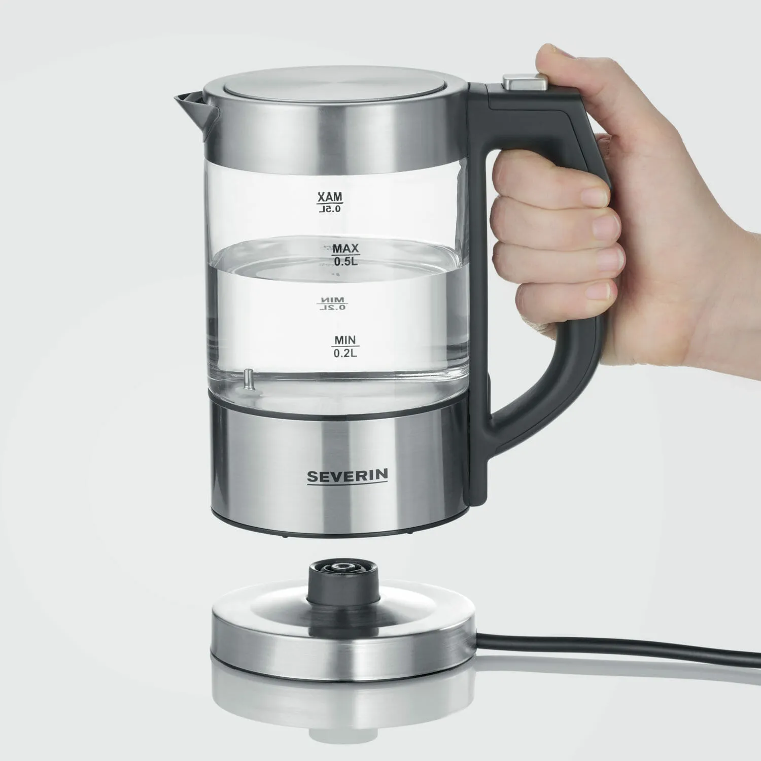 Severin WK 3458 kettle, 0.5L, 1100W, Black/Transparent