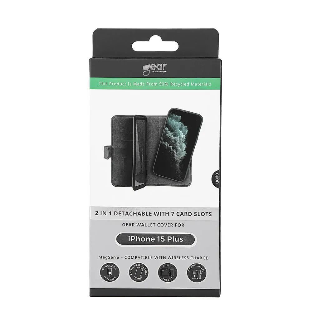GEAR Wallet 7 Cards MagSeries, iPhone 15 Plus - 2-in-1 Wallet Case, Black