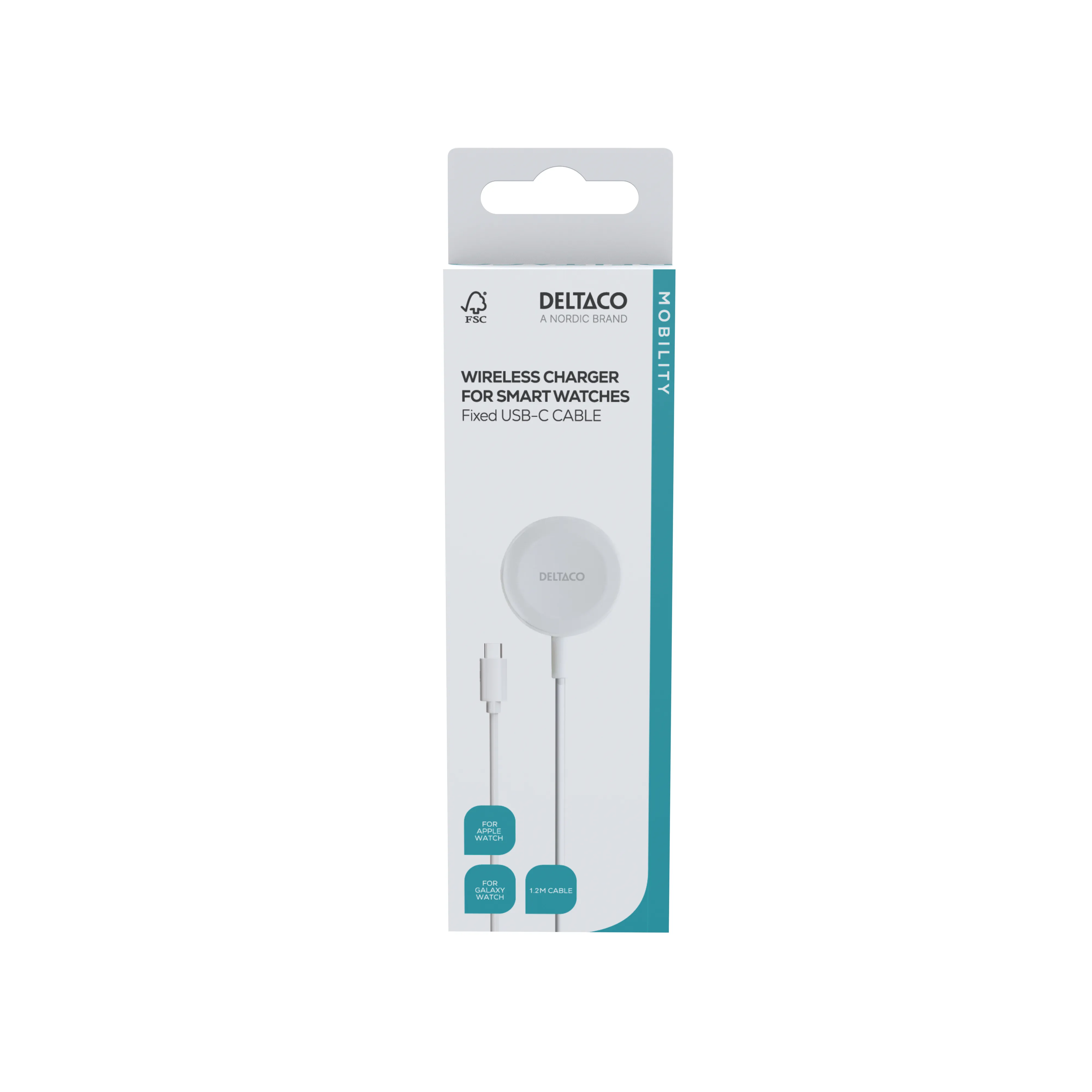 DELTACO AWC-103, 5 W - tr&aring;dl&ouml;s laddarer, 1 m, vit