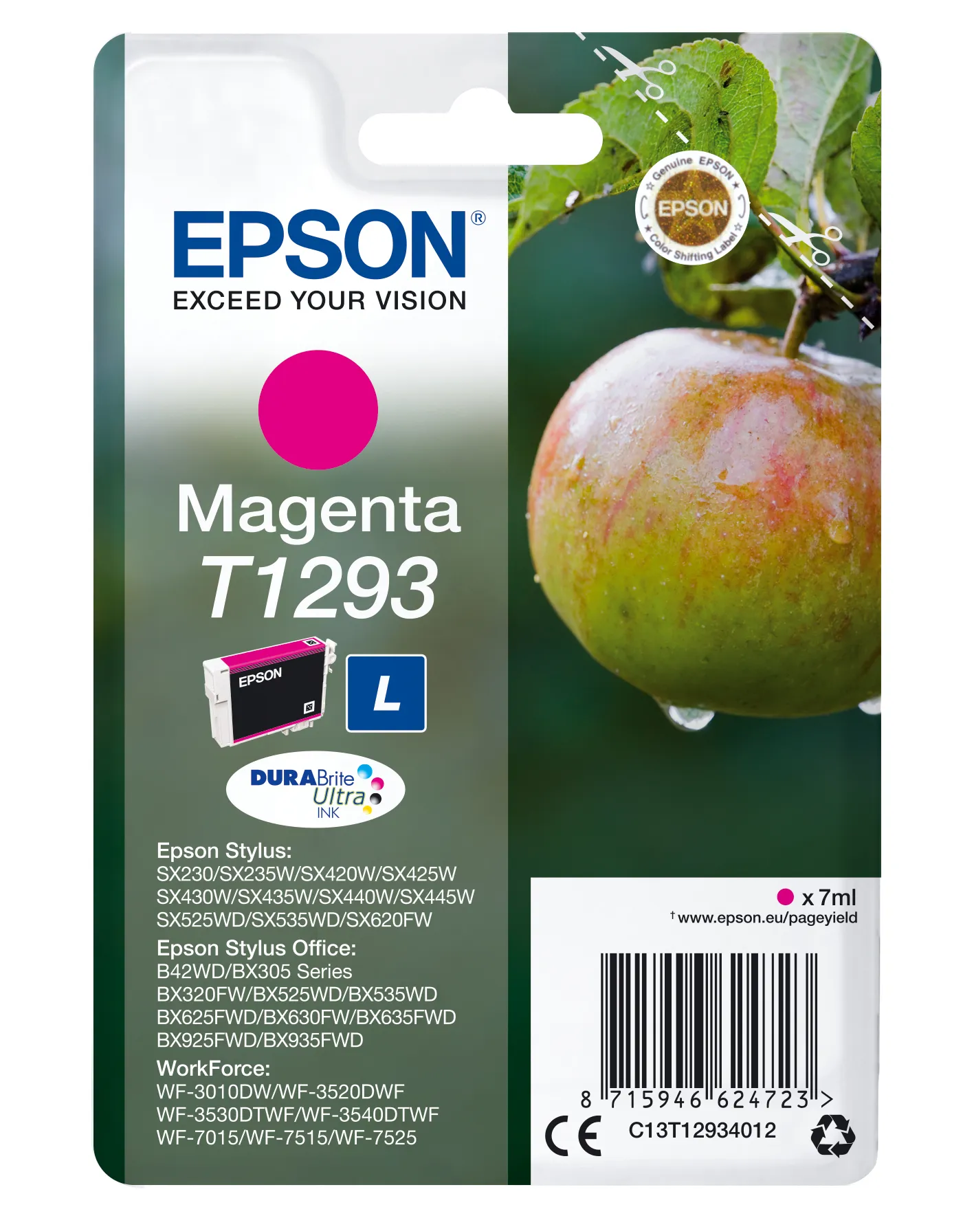 Epson T1293 - Koko L - magenta - alkuper&auml;inen - blister RF:ll&auml;/&auml;&auml;nih&auml;lyttimell&auml; - mustepatruuna malleihin Stylus SX230, SX235, SX430, SX438, WorkForce WF-3520,
