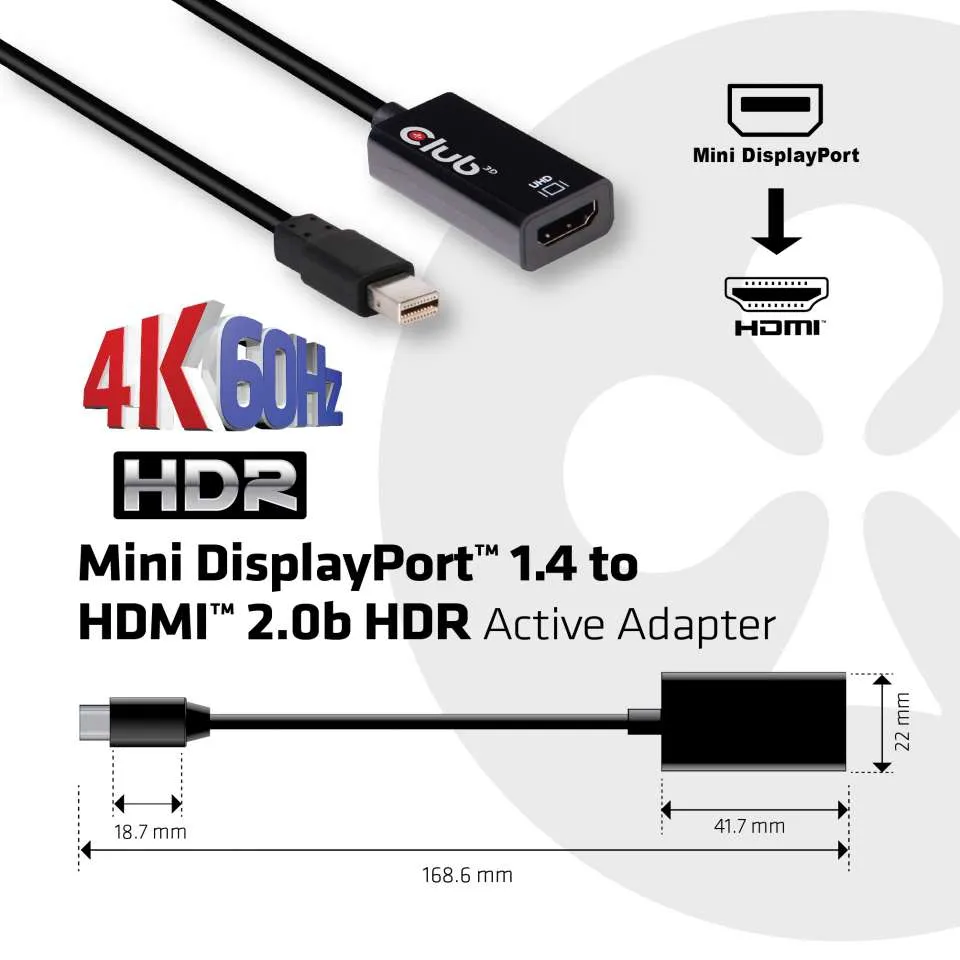 Club 3D  mini DisplayPort – HDMI 1.4 - kabel, 0,165 m, Svart