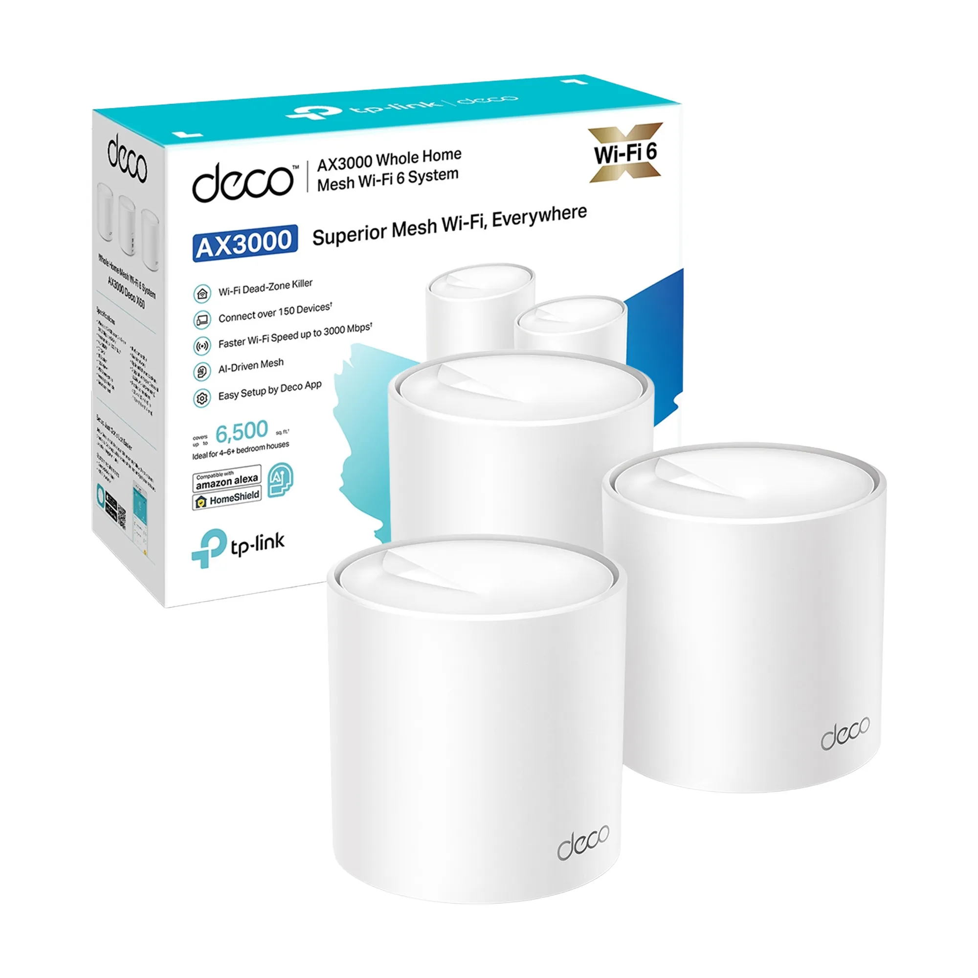 TP-Link Deco X50 -mesh WiFi -j&auml;rjestelm&auml;, Wi-Fi 6, AX3000, Dual-band, 3 kpl, valkoinen