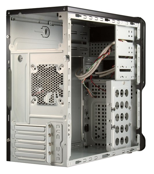 Compucase minitower, utan n&auml;tdel, 2x5,25&quot;, 2x3,5&quot;, ljud+USB, svart