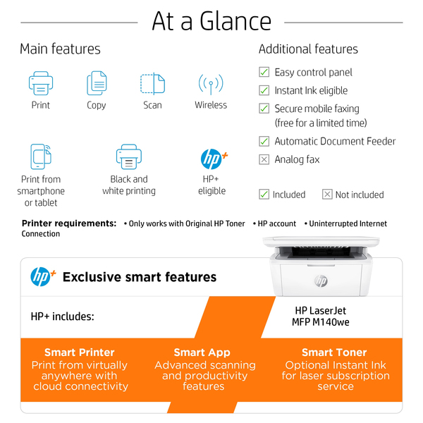 HP LASERJET MFP M140WE Mono up to 20ppm Printer
