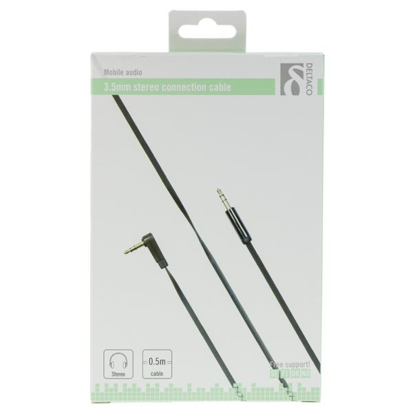 Deltaco Angled 3,5mm &ndash; 3,5mm - ljudkabel, hane/hane, 0,5m, Svart