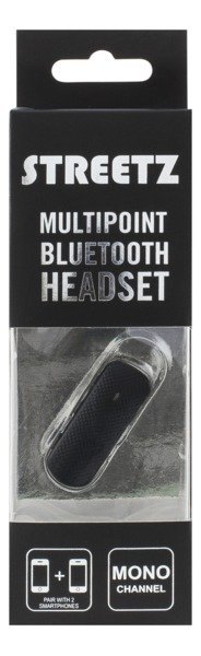 STREETZ Mono Bluetooth Headset, V3.0+EDR, multipoint, 3h puheai, musta