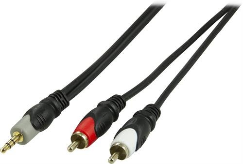DELTACO ljudkabel 3,5mm ha - 2xRCA ha, guldpl&auml;terad, 3m