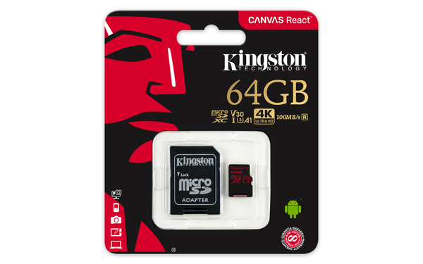 Kingston 64 GB Canvas React MicroSD + SD adapter