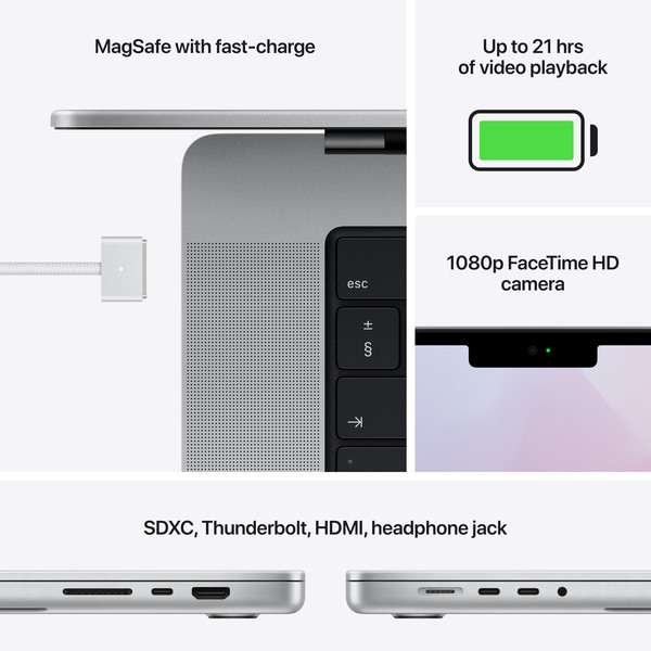 (L&ouml;yt&ouml;nurkka) Apple MacBook Pro 16&quot; 512 Gt, M1 Pro (10C CPU, 16C GPU) MacOS -kannettava, Hopea (2021)