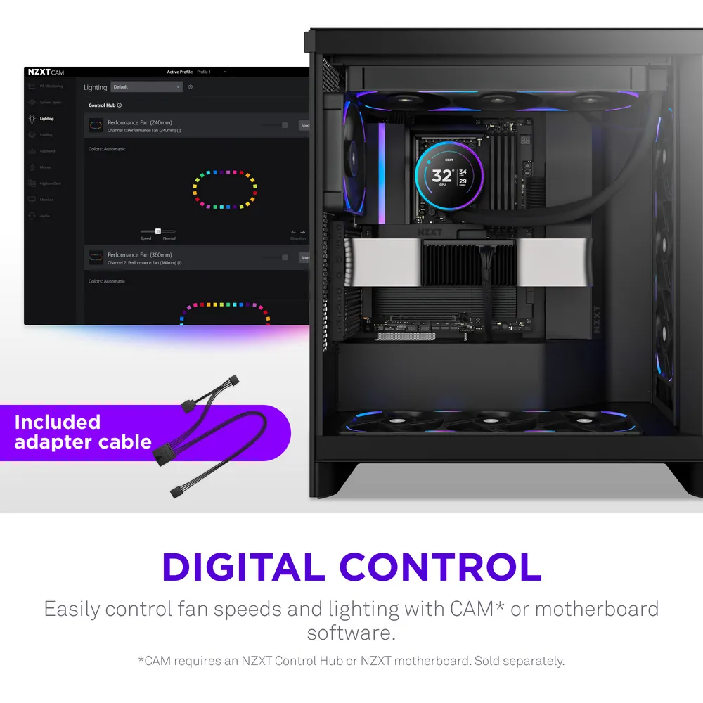 NZXT F360X Performance RGB Chassifl&auml;kt, 360 mm (3 x 120 mm), svart