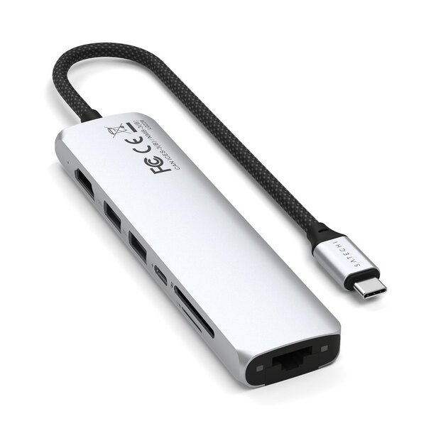 Satechi 7-in-1 USB-C Slim Multiport Adapter with Ethernet - Silver