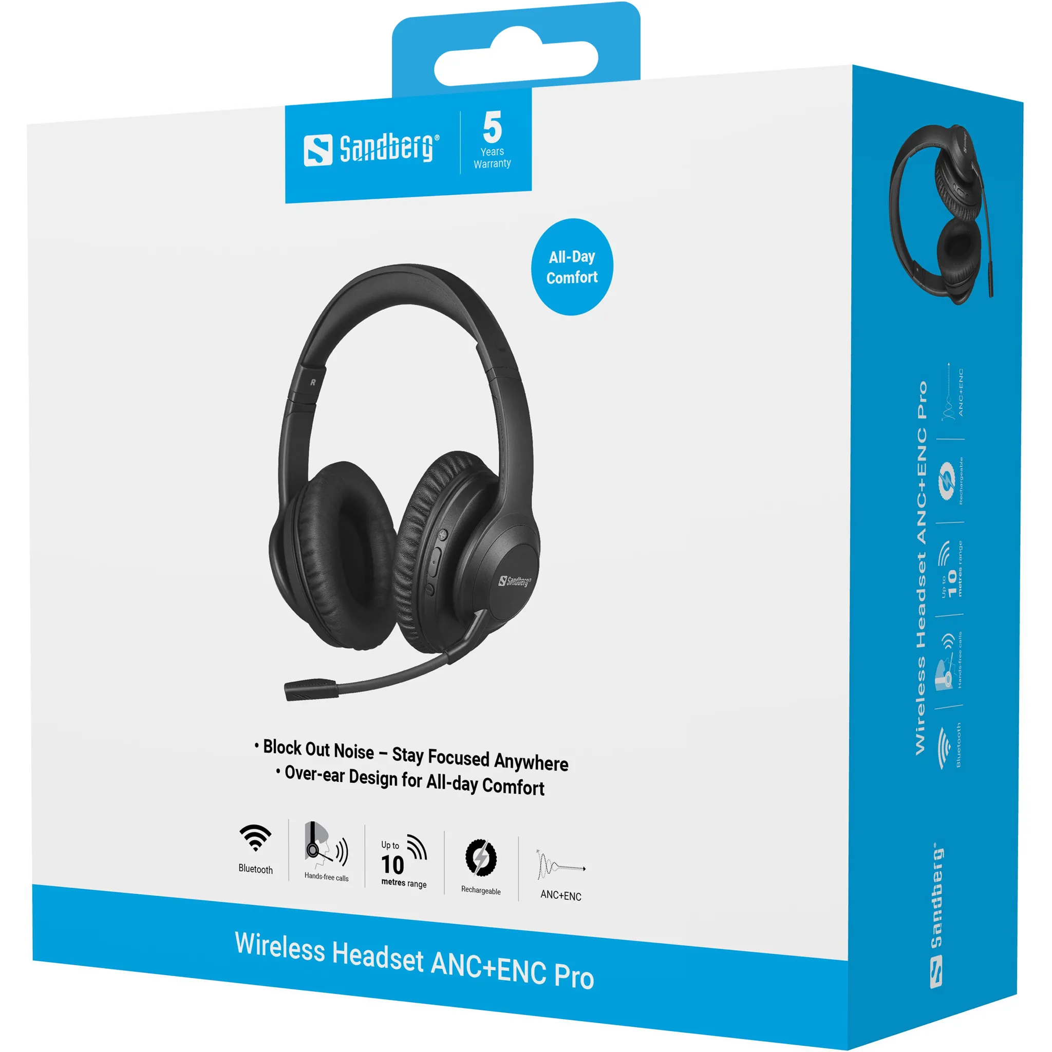 Sandberg Bluetooth Headset ANC+ENC Pro -langattomat kuulokkeet, Musta