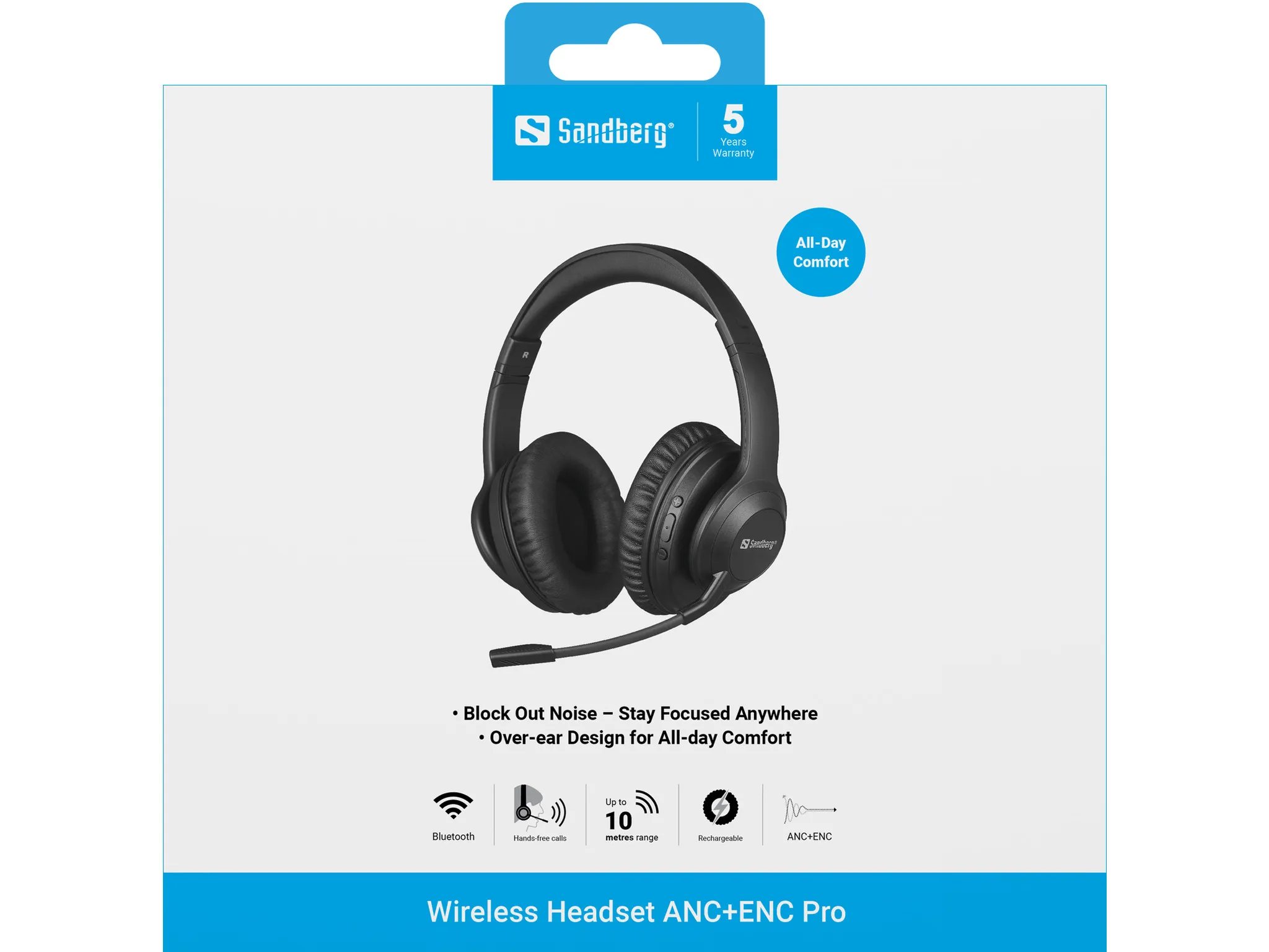 Sandberg Bluetooth Headset ANC+ENC Pro -langattomat kuulokkeet, Musta