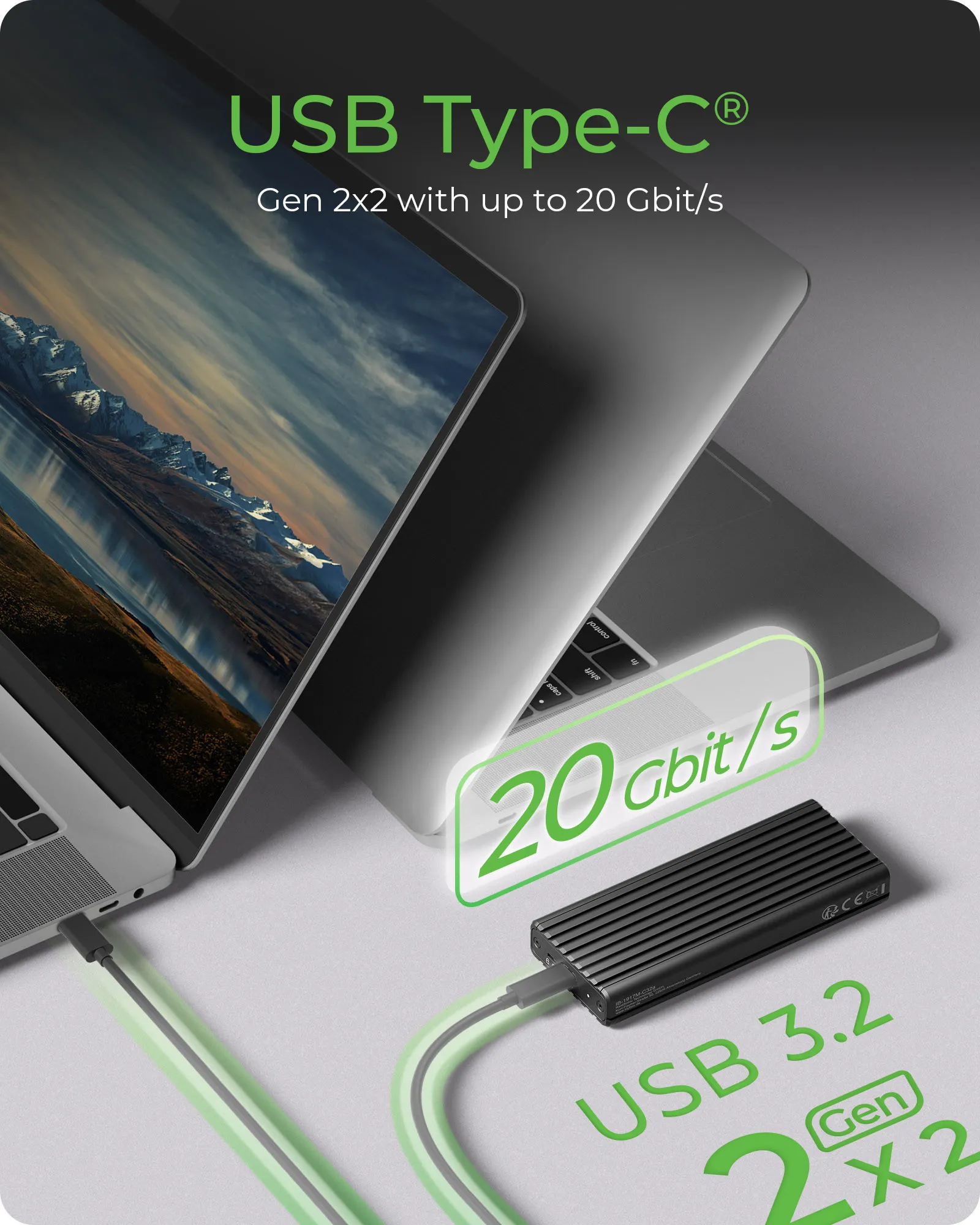ICY BOX IB-1917M-C32A M.2 NVMe SSD Enclosure, USB 3.2 Gen 2x2, USB Type-C, Tool-Free, Black