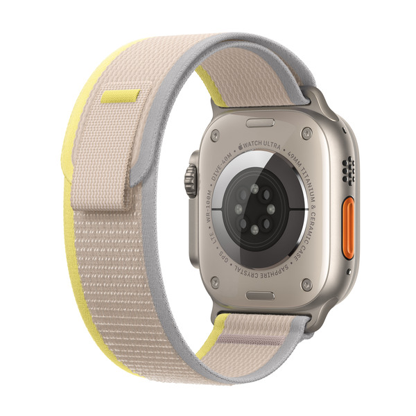 Apple Watch Ultra GPS + Cellular, 49mm Titanium Case, Trail Loop, Yellow/Beige (S/M)
