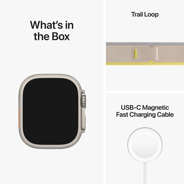 Apple Watch Ultra GPS + Cellular, 49mm Titanium Case, Trail Loop, Yellow/Beige (S/M)