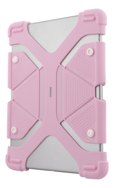 DELTACO Skal i silikon f&ouml;r 9-11,6" surfplattor, stativ, rosa