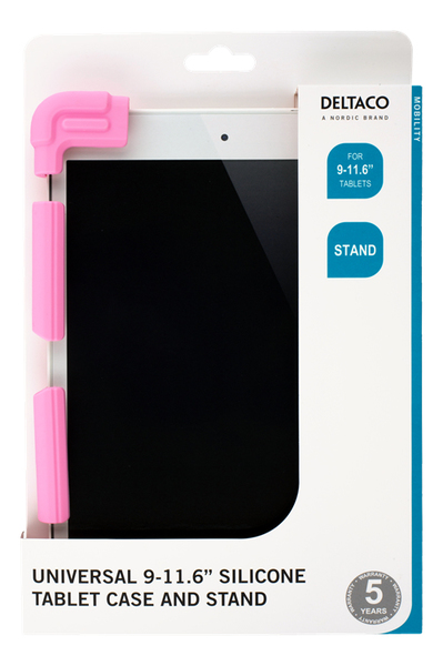DELTACO Skal i silikon f&ouml;r 9-11,6" surfplattor, stativ, rosa
