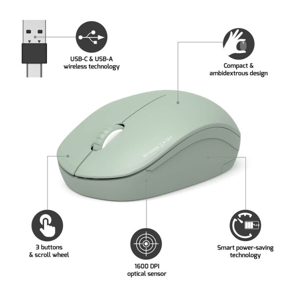 PORT DESIGNS Wireless Collection PD-900543 tr&aring;dl&ouml;s mus, oliv