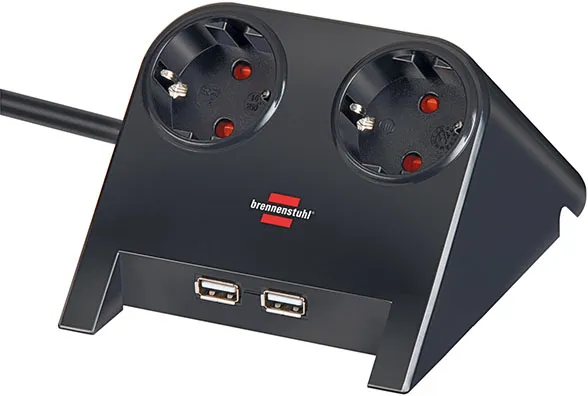 Brennenstuhl Desktop-Power, 2xCEE 7/4, 2xUSB 2.1A, 1.8m cable, black