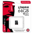 Kingston Industrial 64GB MicroSDXC UHS-I U3 V30 A1 card with SD adapter, Black