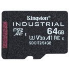 Kingston Industrial 64GB MicroSDXC UHS-I U3 V30 A1 card with SD adapter, Black