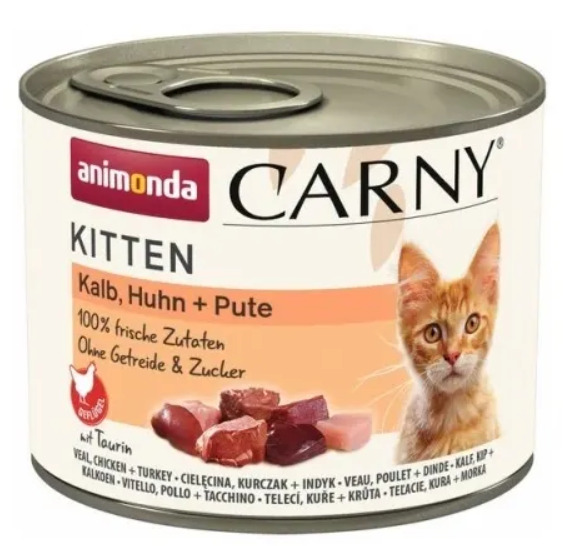 Animonda Carny Kitten Veal, Chicken &amp; Turkey, Wet food for cats, 200g