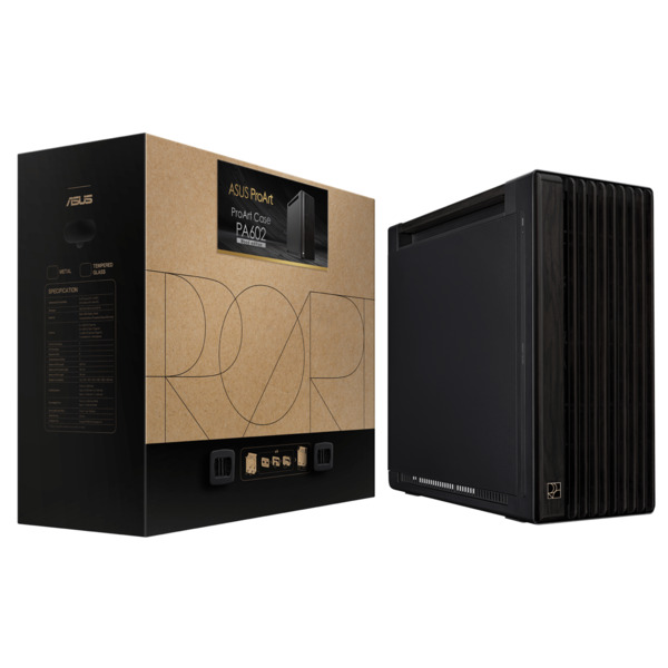 Asus ProArt PA602 Wood Edition -E-ATX-kotelo, metallipaneeli, musta