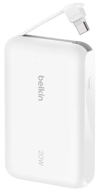 Belkin 10k PD20W Integrated USB-C Cable -varavirtalähde, Valkoinen