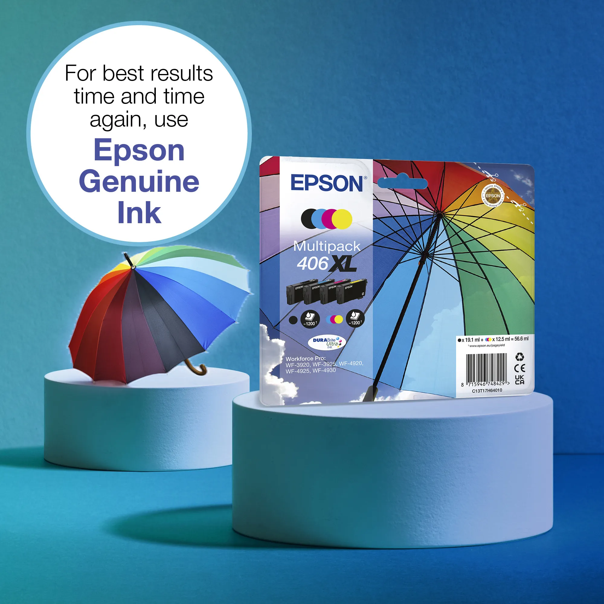 Epson 406XL Umbrella kit med bl&auml;ckpatroner, svart/cyan/magenta/gul, 4 st