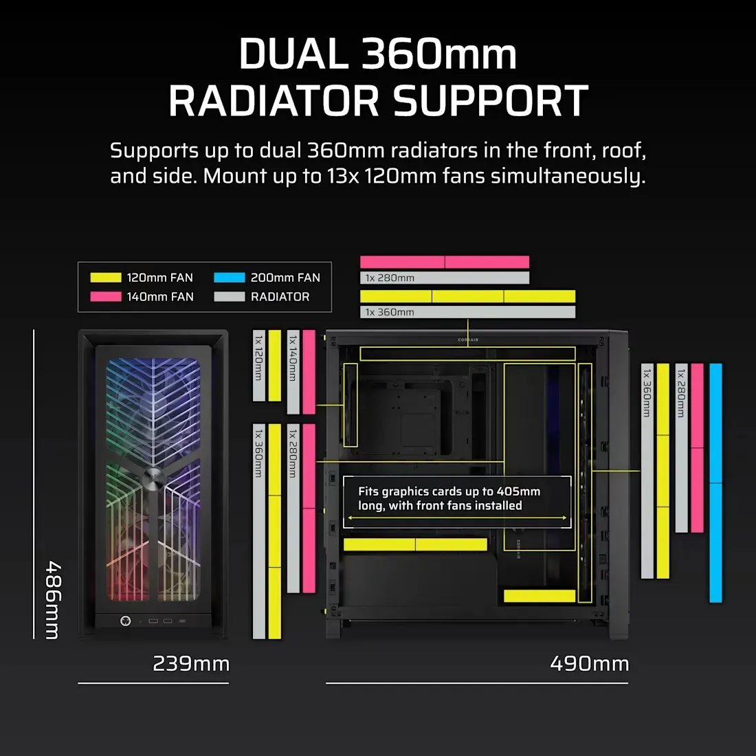 CORSAIR FRAME 4000X RS Midi-Tower Case with window, with RGB lighting, Black