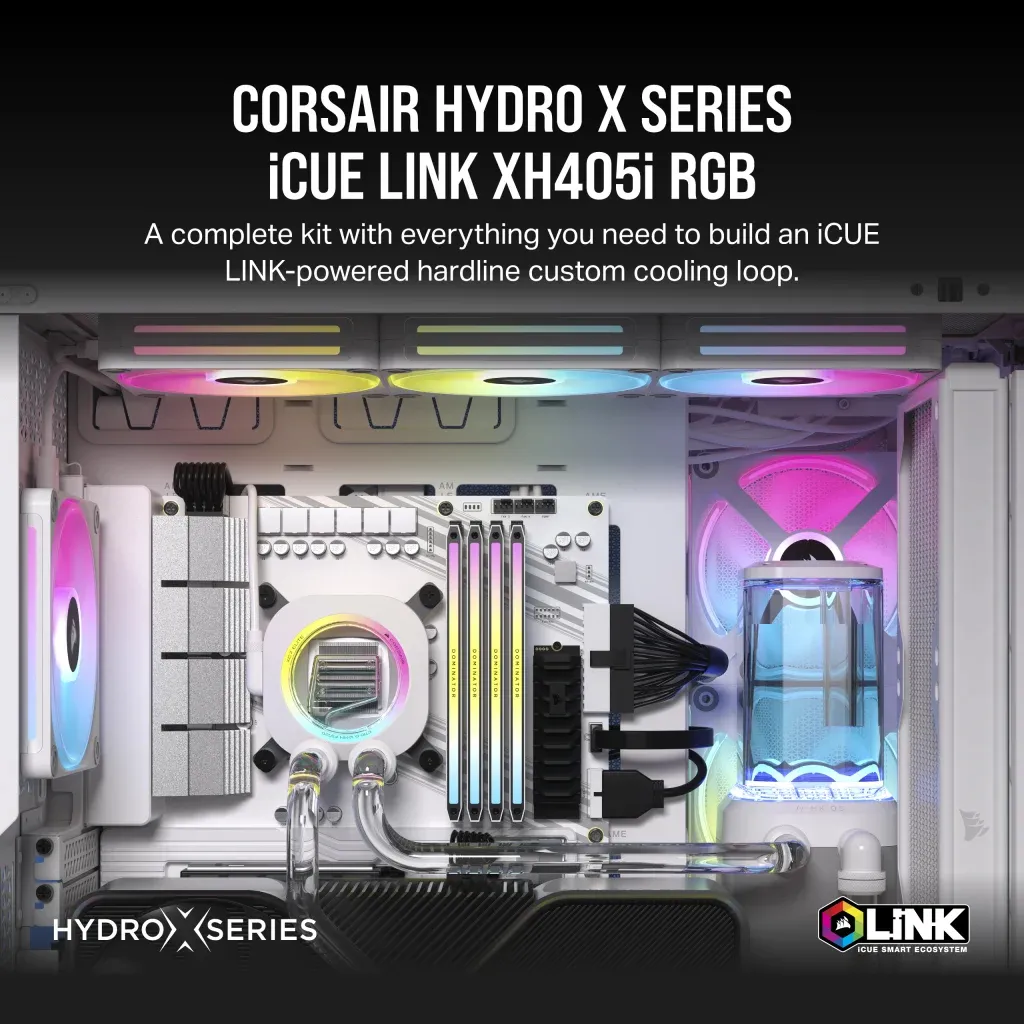 CORSAIR Hydro X Series iCUE LINK XH405i Custom Cooling Kit  Hardline Water Cooling Loop - White