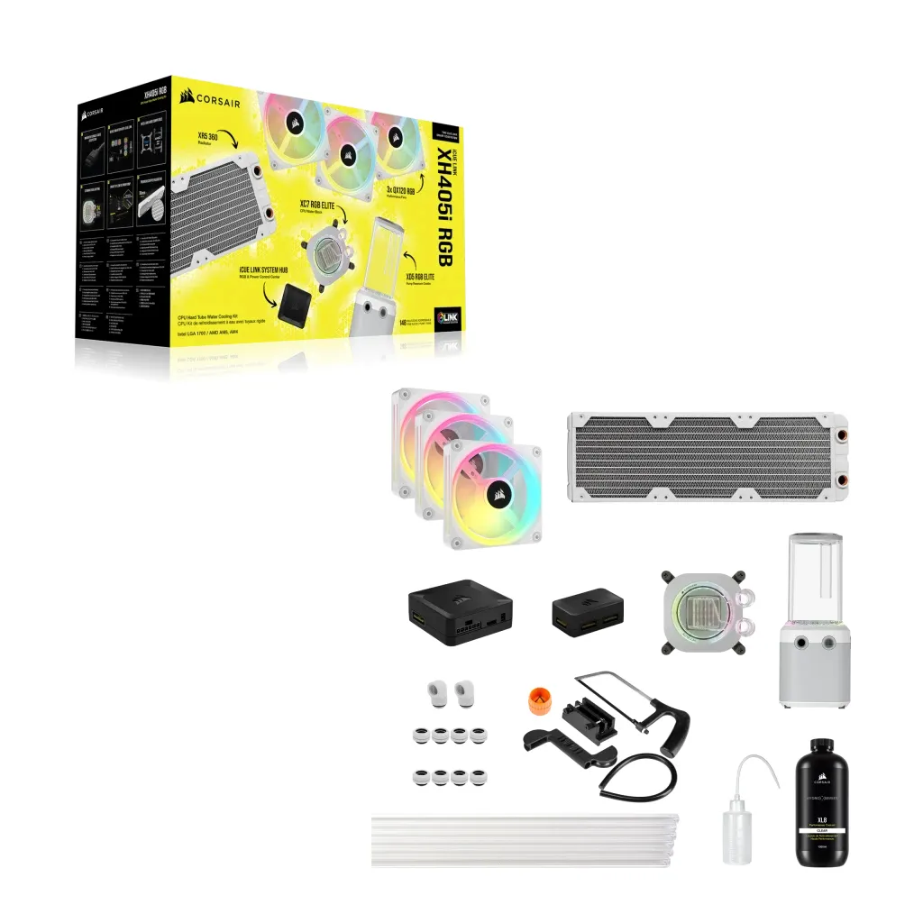 CORSAIR Hydro X Series iCUE LINK XH405i Custom Cooling Kit  Hardline Water Cooling Loop - White