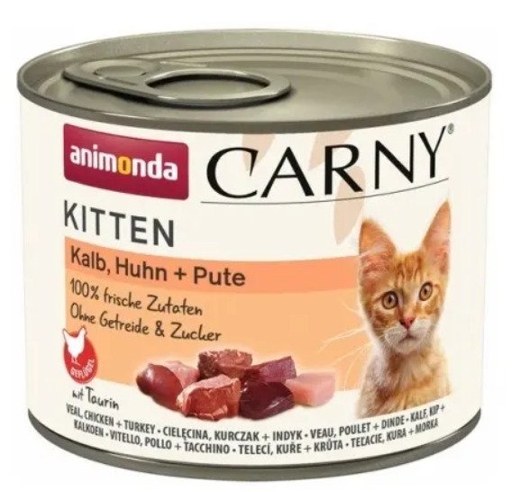 Animonda Carny Kitten Veal, Chicken &amp; Turkey, Kissan m&auml;rk&auml;ruoka, 200 g