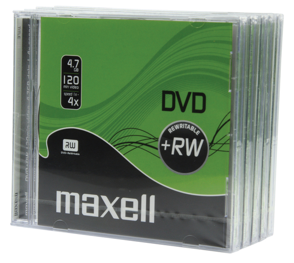 Maxell DVD+RW 5-pack jewel case 4,7GB data/120min video 4x