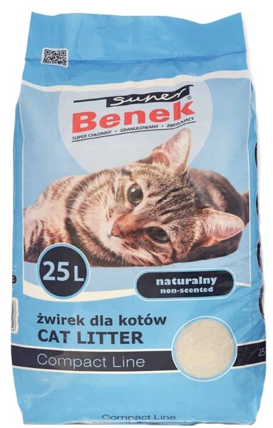 Super Benek Compact Natural Bentonite Clumping Cat Litter, Unscented, Biodegradable, 25L