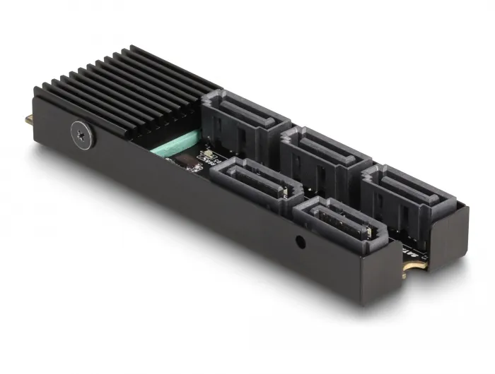 DE-LOCK M.2 &rarr; SATA -sovitin, M.2 2280, 5-porttinen, Key B+M, j&auml;&auml;hdytyssiili