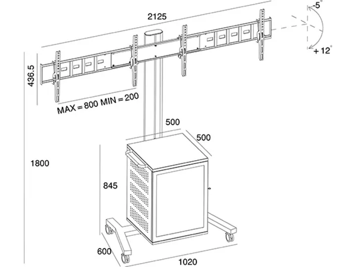 Multibrackets M Public Display Stand 180 Dual MediaBox4 - Teline tuotteelle 2 LCD-n&auml;ytt&ouml;&auml; - alumiini - musta -n&auml;yt&ouml;n koko: 40"-55" -kiinnitysliit&auml;nt&auml;: 800 x 400
