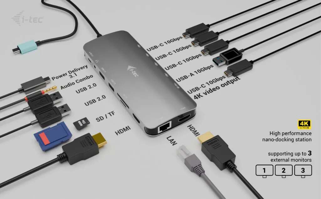 I-TEC USB-C Metal Nano 3x Display Dock, 2x HDMI 1x USB-C vid